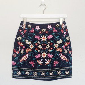 Umgee Floral Embroidered Mini Skirt Medium
